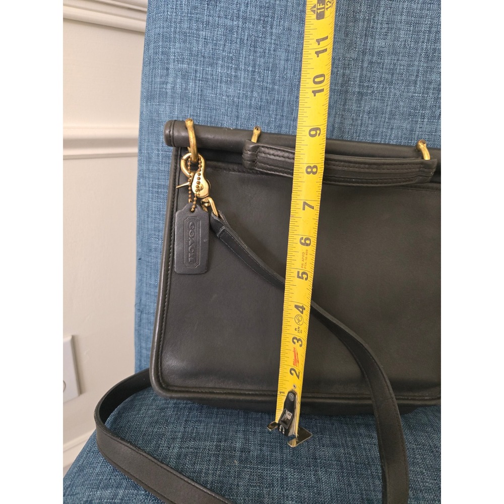Vintage Coach Court Bag 9870 Black Leather Crossbody Top Handle Purse Brass - Picture 6 of 6